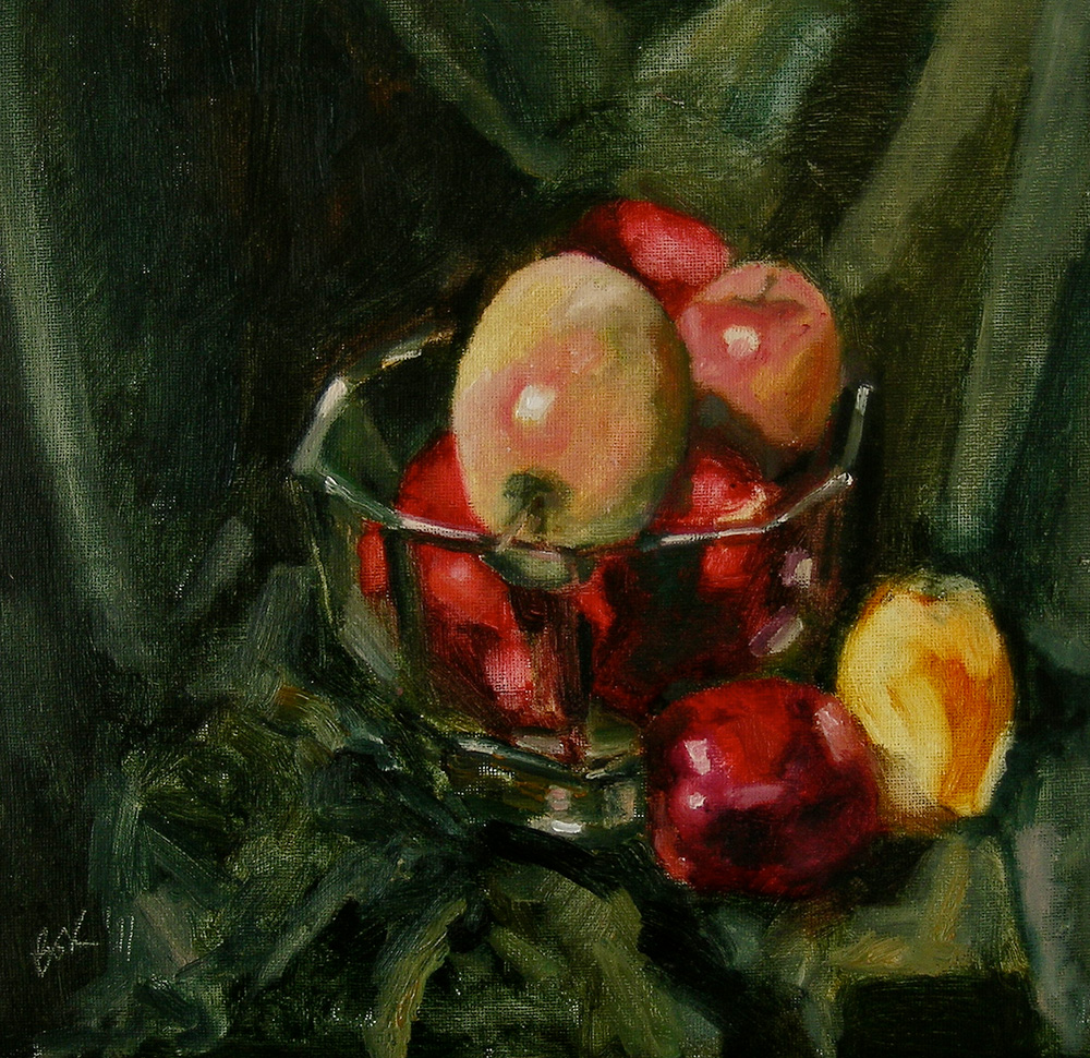 2011 Apples in Glass Bowl 35x 35 cm SOLD