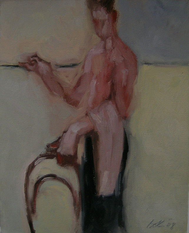 2008 Waiter moving a chair30x35cmSOLD
